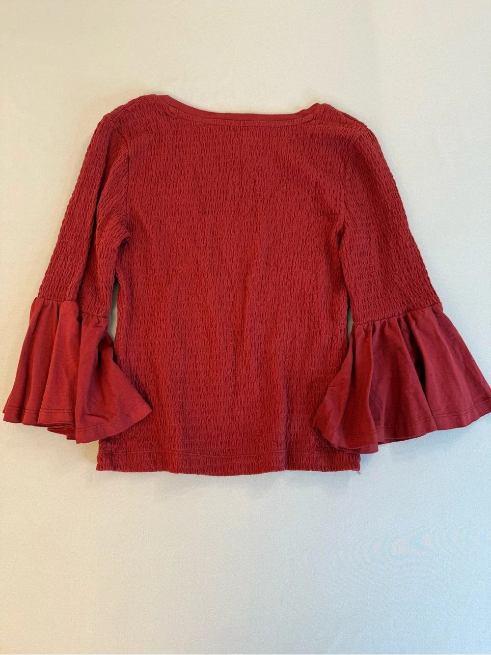 Anthropologie Maroon Bell-Sleeve Scoop Neck Top